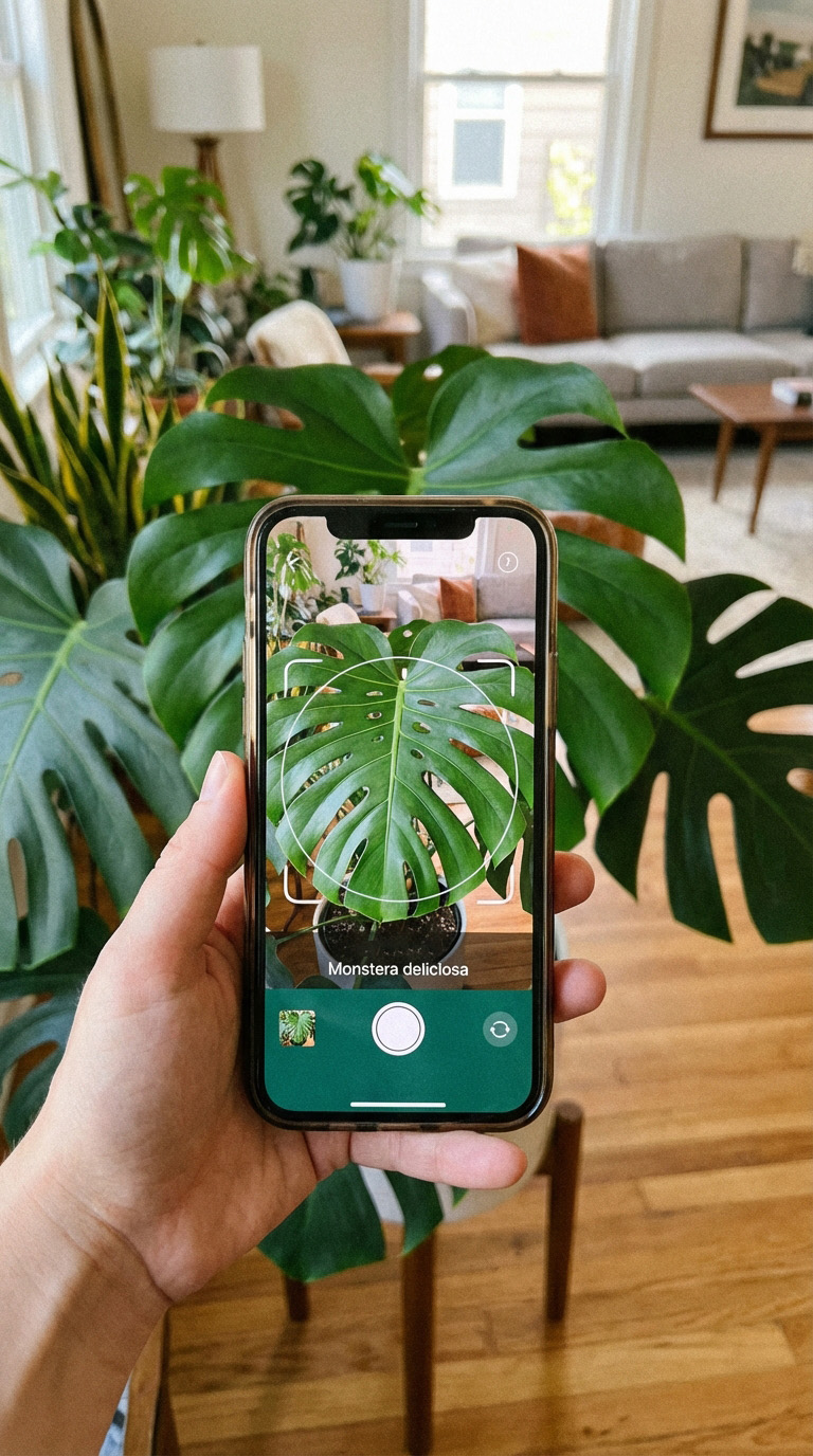 Aesthetic plant parent holding phone